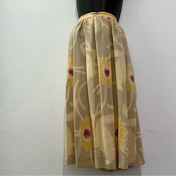 Vtg Neiman Marcus Fenn Wright Mason Silk Floral Yellow Gray Low Rise Skirt 4 - Picture 10 of 11
